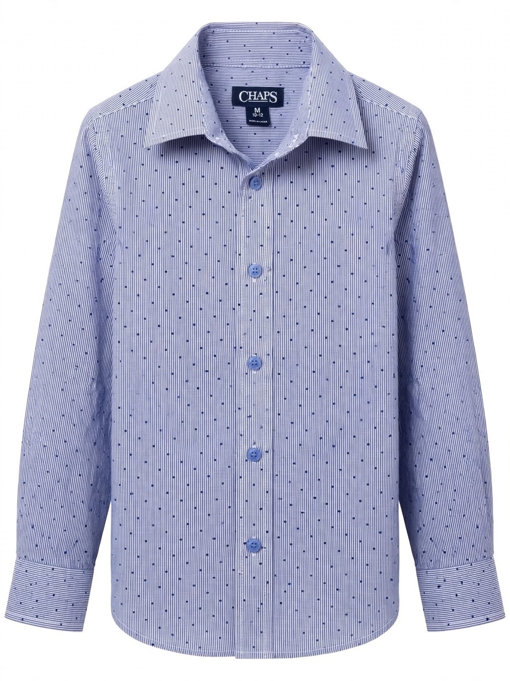 Chaps Youth Boys Light Blue Print Dot pattern Button-Down Shirt size M 10-12